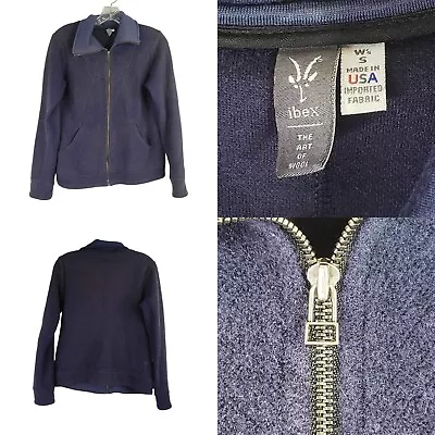 Ibex Sweater Jacket Women's Size Small Merino Wool Blue Full Zip Pockets Flaw • $49.99