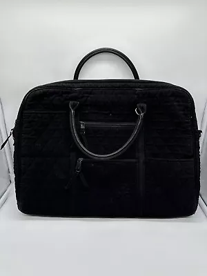 Vera Bradley Quilted Laptop Messenger Bag Black Floral Travel Adjustable Strap • $15