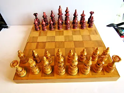 Vtg.chess Set-hand Carved Wooden Pieces-mexico • $69