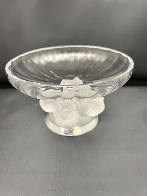 Lalique France Crystal Coupe Nogent Compote Bowl Sparrow Birds Pedestal Footed • $495.46
