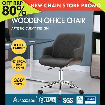 ALFORDSON Wooden Office Chair Computer Chairs Home Seat Linen Fabric Grey • $132.79