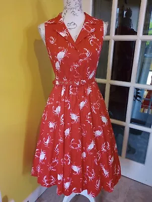 Lindy Bop Matilda Red Shellfish Print Swing Dress Size 10 • £26