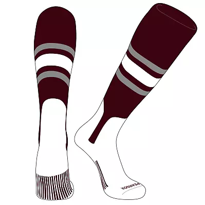 PEAR SOX OTC Baseball Softball Stirrup Socks (B 7in) Maroon  Silver White • $15.99