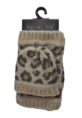 Rachel Zoe Knit Pop Top Mittens Gloves Taupe Leopard New! NWT • $28.99