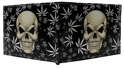 Skull Head Marijuana Weeds Potleaf 420 Leather Bi-Fold Bifold Wallet • $9.99