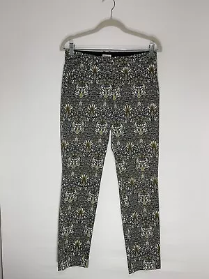 H&M X Morris Trousers UK 10 Allover Print Zip Fly Mid Rise Stretchy Pockets • £15.95