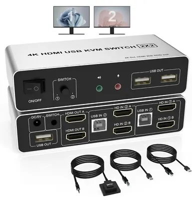 KVM Switch Dual Monitor HDMI 2 Port Supports EDID HDMI 4K 60Hz • $49.99