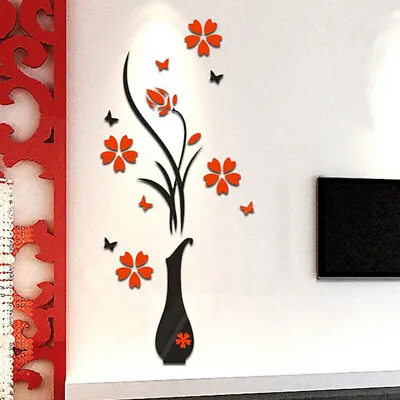 3D DIY Flower Vase Mirror Wall Art Sticker Home Room Decal Mural Removable Decor • £6.10