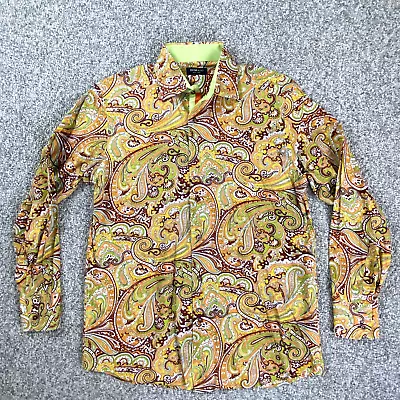 Domani Shirt Mens Medium 15.5 32/33 Orange Green Paisley Long Sleeve Button Up • $14.99