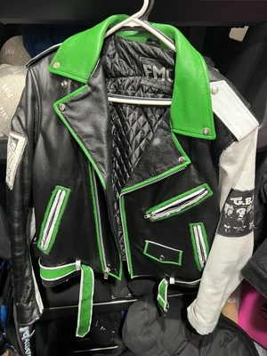 $150 • Buy Vintage Leather Jacket Men Medium Punk Rocker Hand Painted Sewn Leather Jacket