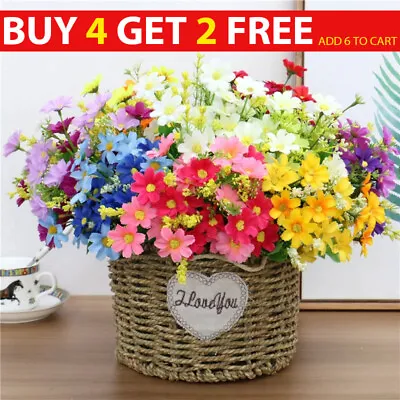 28 Heads Silk Artificial Fake Flowers Daisy Bunch Bouquet Home Wedding Decor UK • £2.33