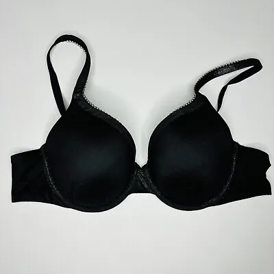 Victoria Secret Lined Perfect Coverage Bra 38B Black Satin Underwire Convertible • $23