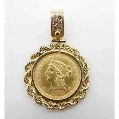 Liberty Head Quarter Eagle Coin With Rope Bezel Pendant 14k Yellow Gold Plated • $386.72