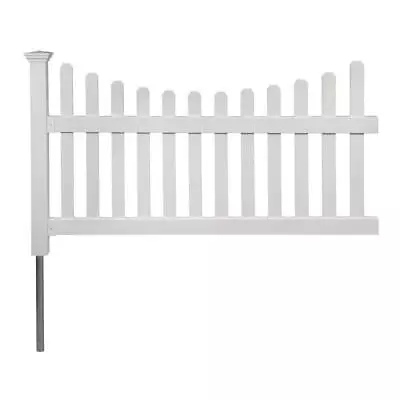 Spaced Picket Fence Panel Kit 42 H X 72 W PVC Vinyl + No-Dig Anchor + Cap White • $104.46