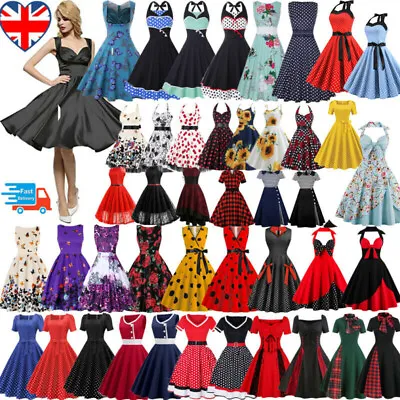 £8.53 • Buy UK Women Retro 50s/60s Rockabilly Polka Dot Cocktail Party Swing Housewife Dress