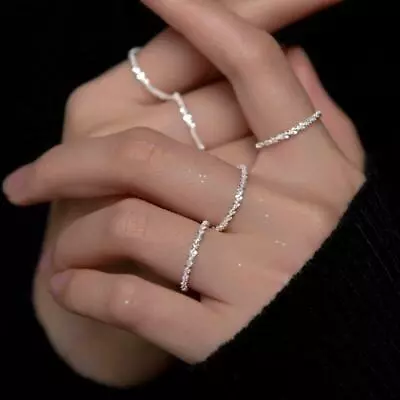 925 Sterling Silver Starry Thin Dainty Midi Pinkie Knuckle Ring A3159 • $10.99