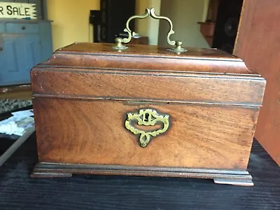 Antique Georgian Tea Caddy Box Chippendale English Brass Mahogany 1780 Casket • $265