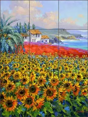 Mediterranean Tile Backsplash Mikki Senkarik Sunflower Art Ceramic Mural MSA233 • $125