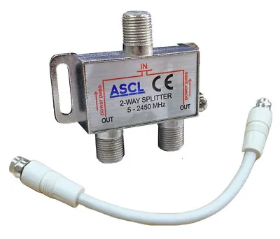 ASCL 1 In 2 Output TV Aerial Coaxial Cable Way Splitter With White Patch Cable • £4.79