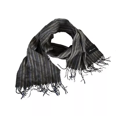 John Ashford Mens Scarf Unisex Lined Blue Grey Fringe Knit Striped • $5.40