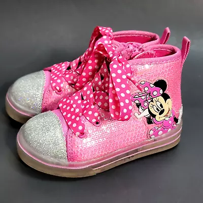 Disney Junior Minnie Mouse Light Up Bootie Toddler Girls Shoes Pink Sz 7 • $18.50