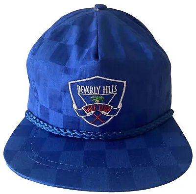 Vintage Beverly Hills Golf Club Hat Cap Leather Strap Checkered Blue Preppy USA • $24.99