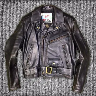Aero Leather Horsehide Double Riders Jacket Blouson Men 34 Black Bike From Japan • $1261.14