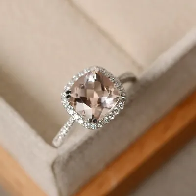 3.00Ct Cushion Cut Lab-Created Morganite Engagement Ring 14K White Gold Plated • $91.99