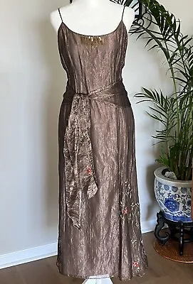 Artelier Nicole Miller Gold Filament Embroidered Flowers Formal Dress Sz 0 XS-S • $75