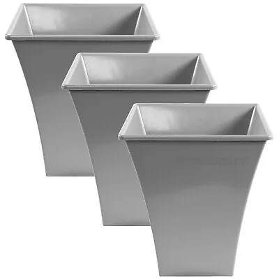 Set Of 3 Grey Large 28cm Plastic Square Outdoor Indoor Garden Plant Pot Planters • £17.50