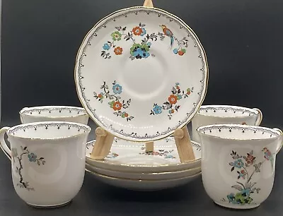 Vintage Tuscan Fine English Bone China Birds Cups & Saucers Set For 4. • $40