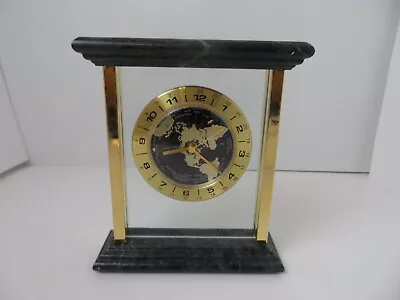 Rare /Vtg. Quartz Green Marble Gold Color Glass Table/Mantel World Clock 6x7 • $49.99