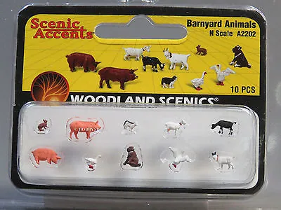 WOODLAND SCENICS N SCALE BARNYARD FARM ANIMALS Figure Cow Pig Duck Goat WDS2202 • $13.94