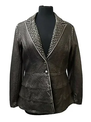 $43.16 • Buy V Cristina Silver Studded Vegan Leather Moto Jacket Size 12 Large