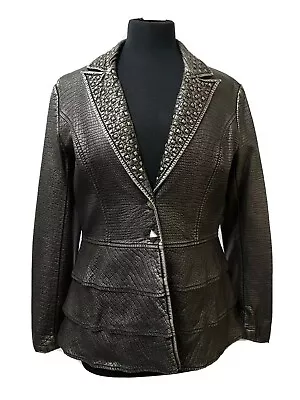 V Cristina Silver Studded Vegan Leather Moto Jacket Size 12 Large • $37.57