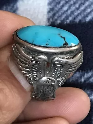 Large Vintage Old Sterling Silver Turquoise Ring Size 8.25 Check Out Listings • $150