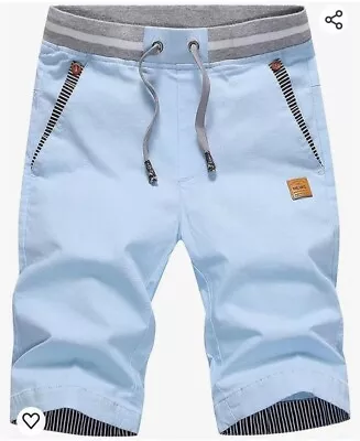 Men's Casual Summer Beach Shorts Elastic Waist Sky Blue Size Small • $15