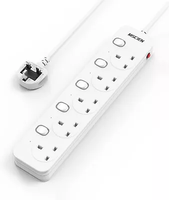 1M Extension Lead 5 Way Power Strip Plug 5 Individual Switch Wall Mountable • £10.99