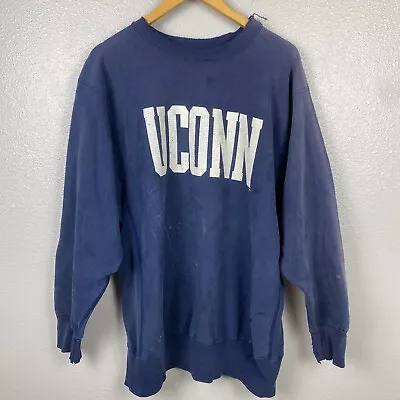 Vintage 80s UCONN Huskies Reverse Weave Sweatshirt Crewneck Size 2XL • $30