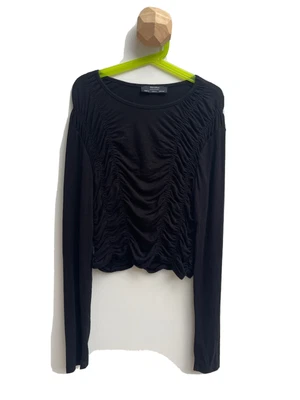 $12 • Buy Black Bershka Ruched Long Sleeve Cropped Top Size S