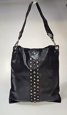 Capomaggi Ravenna Studded Black Leather Shoulder Crossbody Bag Floral NWT • $649.14