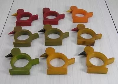 Vintage Lot Of 9 Bakelite Chickens Napkin Rings Red-green-orange-butterscotch • $41