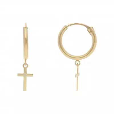New 9ct Yellow Gold Cross Drop Hoop Earrings 9ct Gold For Her • £72.94
