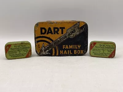 Vintage Nail Thumbtacks Tin Lot(3) Dart Family Nail Box Moore Push Pin No. 41 42 • $16