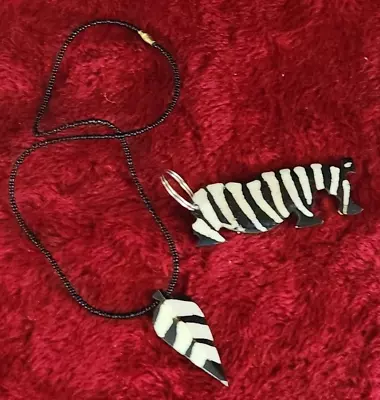 Lot 2: Hand Made Maasai Beaded Necklace & Key Chain Zebra Pattern • $20