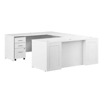 Bowery Hill 72W U Shaped Desk With Drawers In White - Engineered Wood • $1307.88