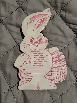 Vintage WNY Savings Bank Easter Money Dime Coin Holder Card Bunny ANGRY • $16.16