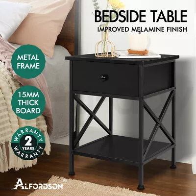 ALFORDSON Bedside Table Retro Wooden Nightstand Vintage Storage Side Cabinet • $66.95