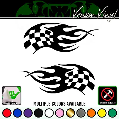 Checkered Racing Flag Flames Vinyl Decal Sticker Set | LEFT And RIGHT Facing • $30.99