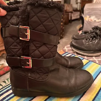 Michael Kors Women’s Black Leather & Textile Snow Boots Fur Trim Shoes Size 11 • $29.99